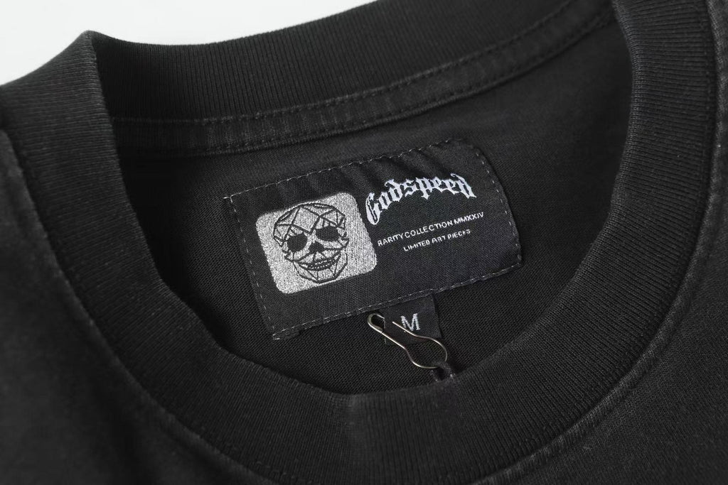 Godspeed Washed Black Car & Sun-Eye Graphic T-Shirt ¡ª neck_label