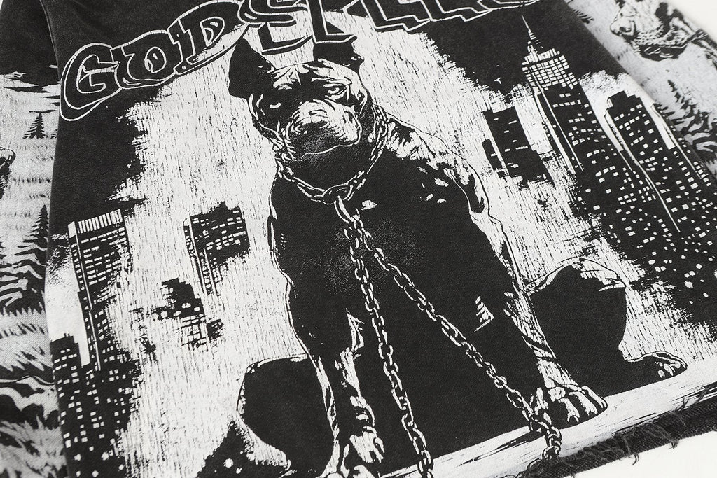Godspeed Dog & City Graphic Raw-Hem Hoodie ¡ª detail