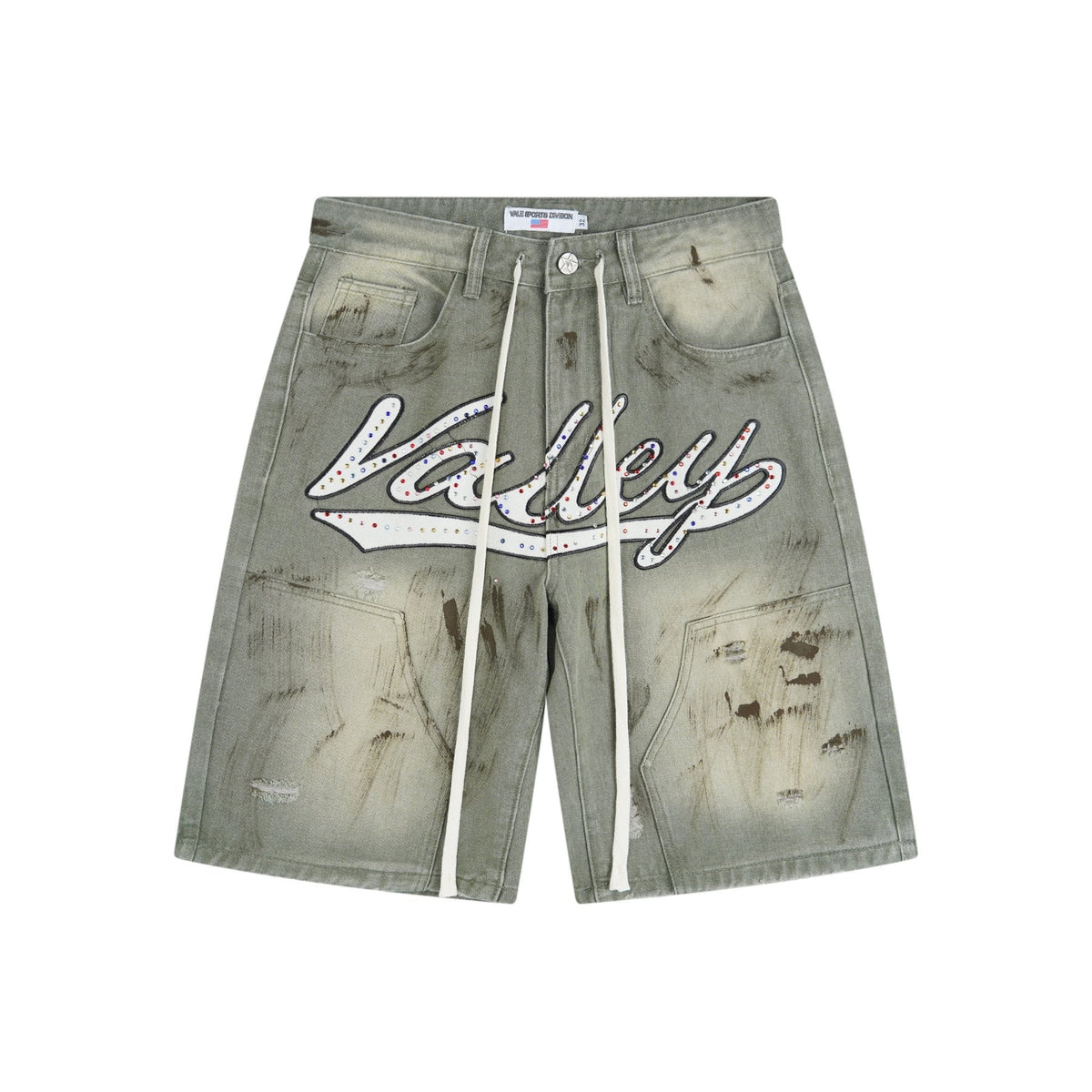 VALLEY Skittles Rhinestone Denim Shorts ¡ª front