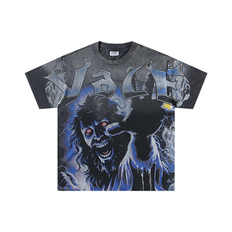 VALE USA Washed Horror Ghost Graphic T-Shirt ¡ª front