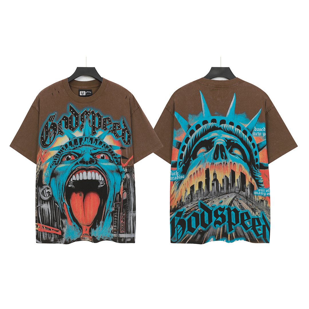 Godspeed Distressed Rhinestone Graphic T-Shirt ¡ª front