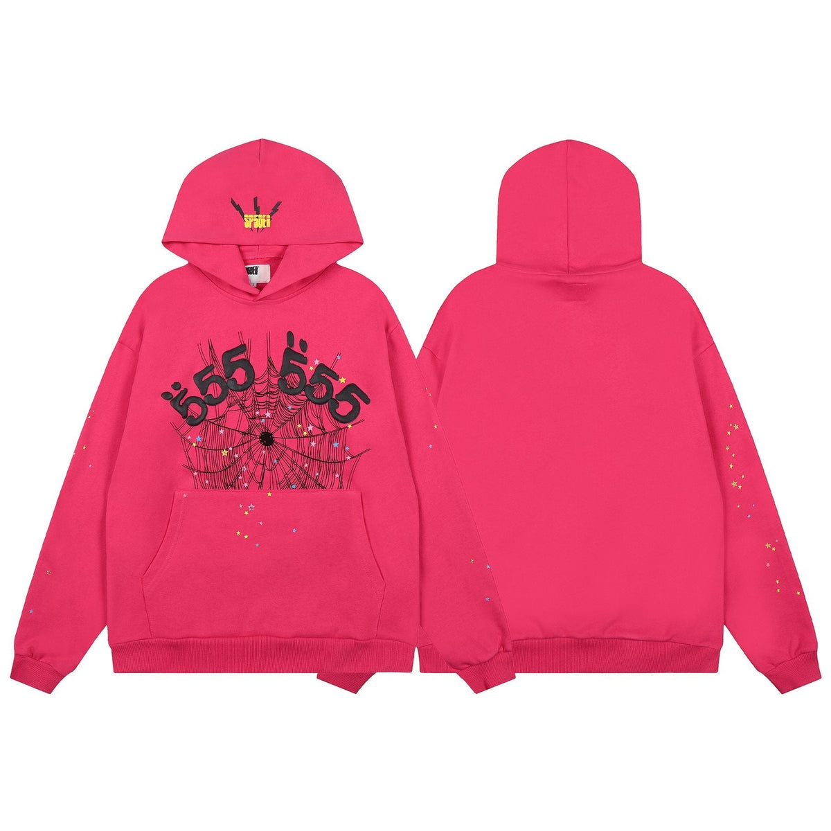 Sp5der Pink Spiderweb Graphic Hoodie & Sweatpants Matching Set ¡ª front