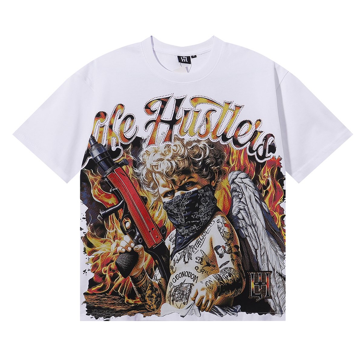 Life Hustlere Masked Angel Graphic Short-Sleeve T-Shirt ¡ª front