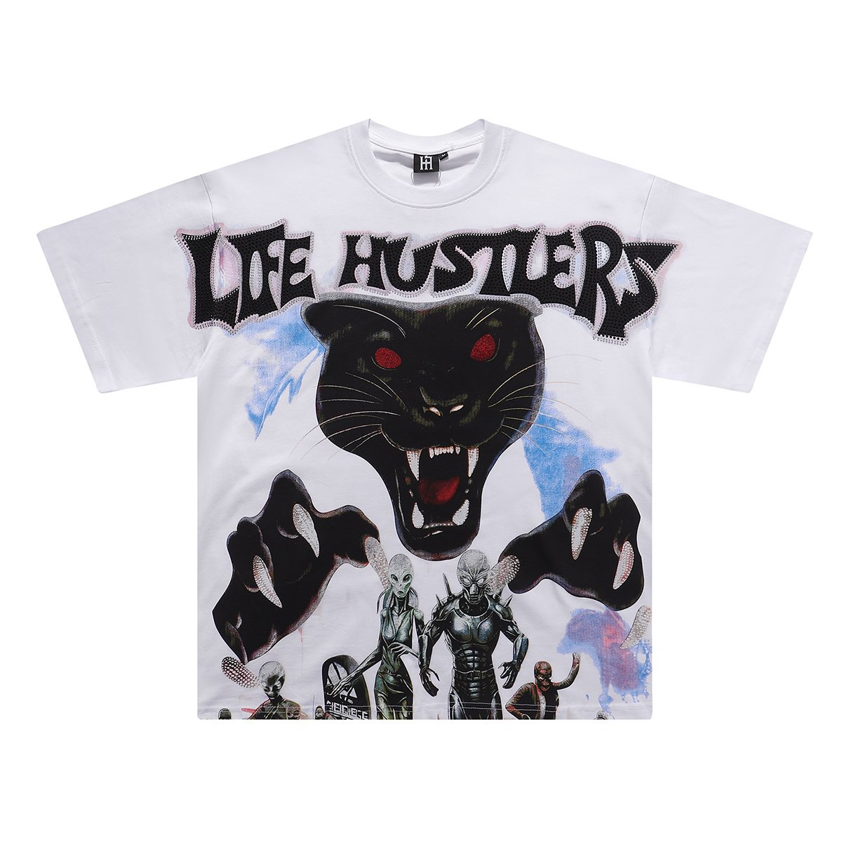 Life Hustlere Rhinestone Panther Graphic T-Shirt ¡ª front