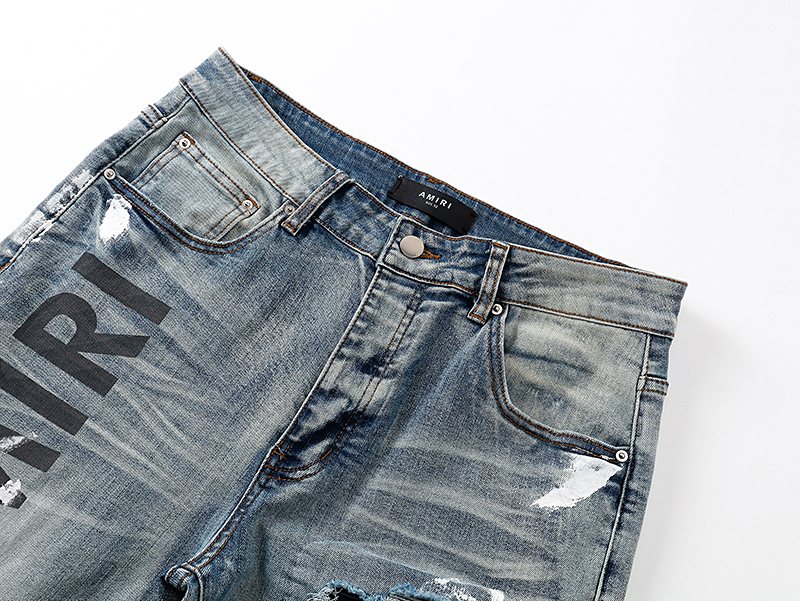 Amiri Light Blue Distressed Leg Print Jeans ¡ª detail
