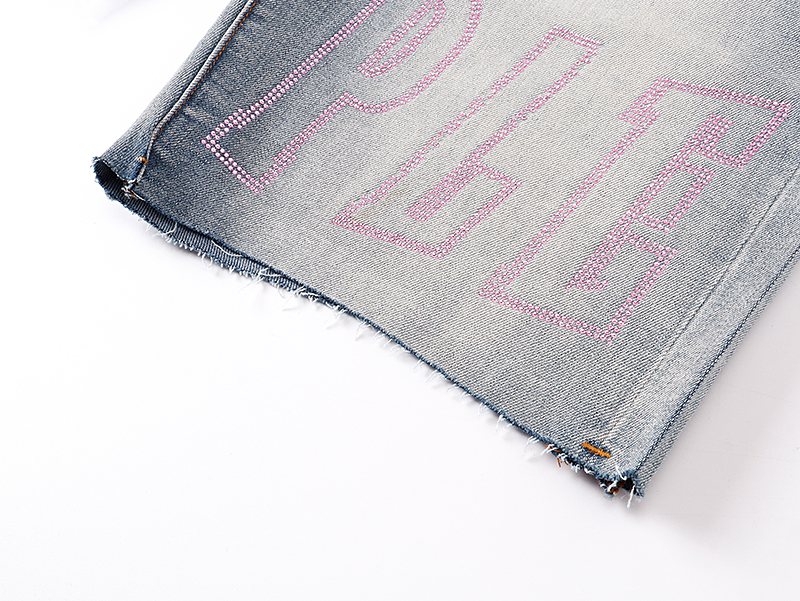 Purple Brand Light Blue Embroidered Denim Shorts ¡ª detail
