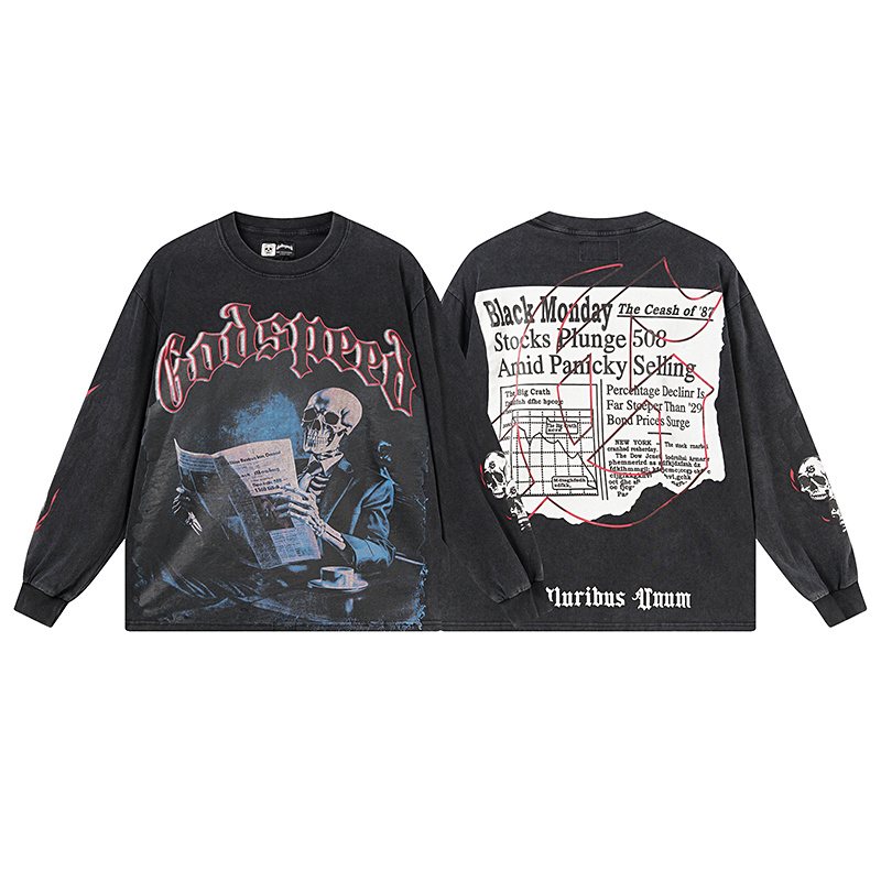 Godspeed Black Monday Skeleton Newspaper Long-Sleeve T-Shirt ¡ª hero