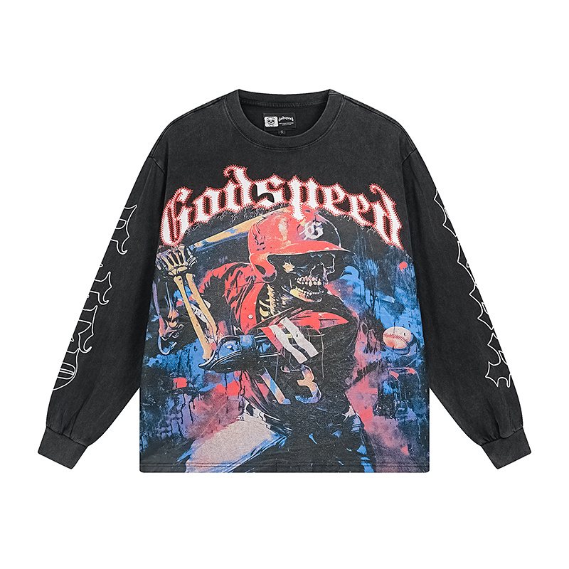 Godspeed Baseball Skeleton Graphic Long-Sleeve T-Shirt ¡ª hero